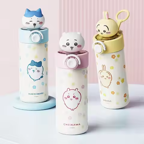 Chiikawa 316 Stainless Steel Water Bottle Hachiware Usagi Cartoon Straw Cup Portable Carry Ring Insu