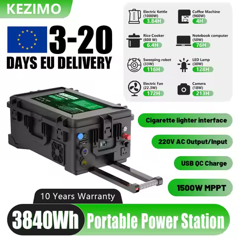 1500W Portable Power Station ALL IN ONE 12V 3.8kWh Battery 1.5kW MPPT With Cigarette Lighter Socket 