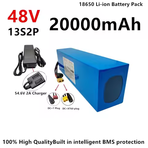 13S2P 48V 20000mAh 18650 Rechargeable Li-ion Battery Pack 54.6V 2A Charger
