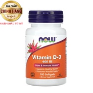 Vitamin D-3, NOW Foods, 400 IU, 180 Softgel