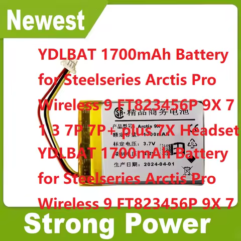 YDLBAT 1700mAh Battery for Steelseries Arctis Pro Wireless 9 FT823456P 9X 7 1 3 7P 7P+ plus 7X Heads