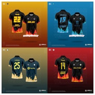 Jersey Viral OOTD 2023 TIKTOK Murah Berkolar Baju Lelaki Retro Jersey Collar Flame Japanese