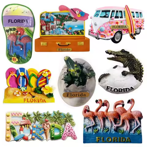Handmade Painte Florida Alligator Flamingo Shoes 3D Fridge Magnet Tourism Souvenirs Refrigerator Mag