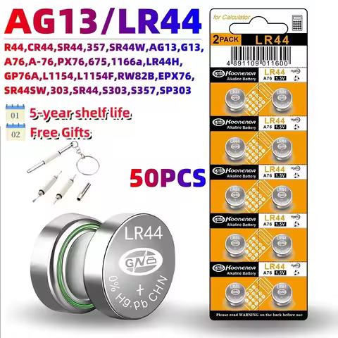 50/100pcs LR44 Batteries L1154F AG13 SR44 A76 Premium Alkaline Battery 1.5VButton Coin Cell Battery 