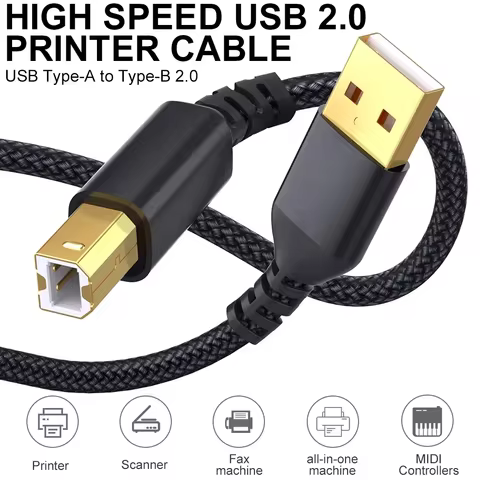 Nylon Braided 1PC USB B to USB A Printer Cable Scanner Cord High Speed Printer Cord for HP Canon Eps