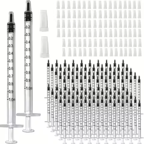 100/200 pieces 1ml 1cc syringe plastic syringe with cap, suitable for pet oral, supplement, oil or g