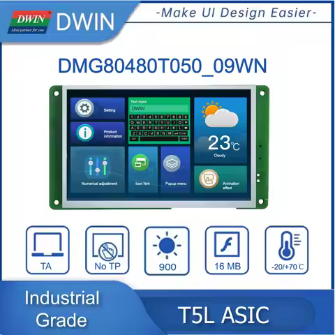 DWIN 5.0 Inch 800*480 HMI TFT LCD IPS Module Capacitive Touch Screen TTL/RS232 UART2/UART4 DMG80480T