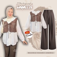 Mahogany Coquette 3-in-1 Teenage Outfit Set (Vivia Blouse + Knit Pants + Bella Hijab) - SC087