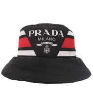 全新 Prada Re Nylon 印花寬簷漁夫帽，聚酯纖維/聚醯胺混紡，黑色，尺寸 0673。 [二手]