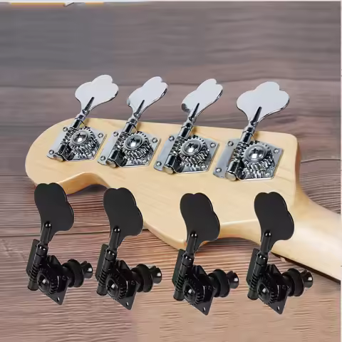 FLEOR 4PCS 4-String Guitar Bass Machine Heads Tuning Pegs Open Style Tuners Chrome /Black Choose