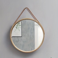 No-Drill Round Wall Mirror - Easy-Install, Polished Glass, Wood Frame for Bathroom & Vanity Decor