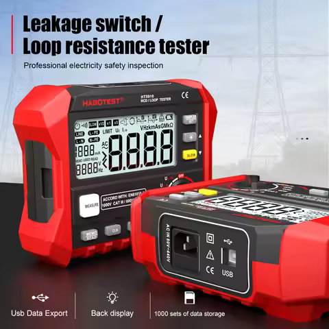 HT5910 Digital Resistance Meter Leakage Switch Tester 4.7 inch LCD Digital RCD/Loop Tester 1000 Data