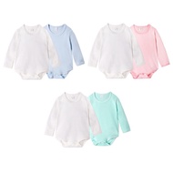 Augelute Long-Sleeved Baby Onesie Pure Cotton Plain Color Versatile Boy Girl 2-Piece Set 60316