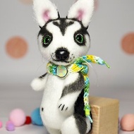 Miniature stuffed husky dog for Blythe dols