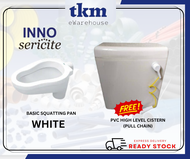 [TKM] INNO OVANI BACK INLET SQUATTING PAN (WHITE) FREE HIGH LEVEL CISTERN 6 LITRES - PULL CHAIN