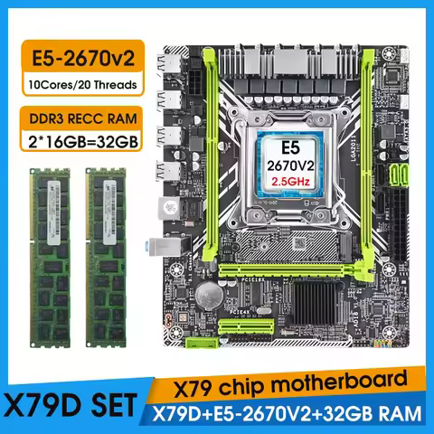 X79 Motherboard Set with Xeon E5 2670 V2 CPU LGA 2011 combos 2*16GB = 32GB 1333Mhz Memory DDR3 RAM K