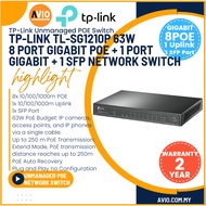 TP-LINK Tplink 8 Gigabit IP Network POE Switch 8 Port POE 1 RJ45 10/100/100m Uplink 1 SFP TL-SG1210P