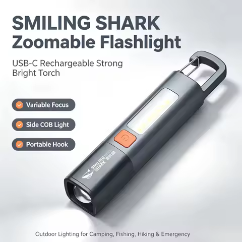SMILING SHARK Zoomable Variable Focus Flashlight Portable Strong Bright Torch for Outdoor Camping Fi