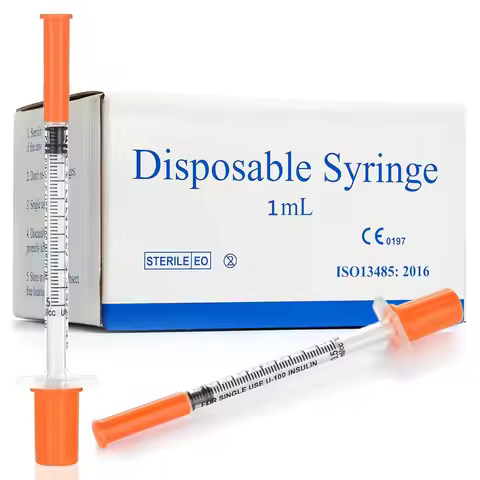 100pcs/box 1ml 30G*8mm Disposable Plastic Veterinary Syringe Orange Cap Sterile Insulin Syringe With