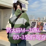 Extra large chubby mm 350 kg contrasting striped sweater for women's outerwear loose and lazy style特大码胖mm350斤撞色条纹毛衣女外穿宽松慵懒风显瘦v领针织衫3.18jinl168.my