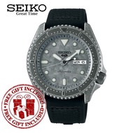 Seiko SRPE79K1 Men's Seiko 5 Vintage Automatic 100M Silvery Grey Dial Calfskin Topped Silicone Watch