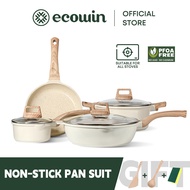 Ecowin 4pcs Cookware Set White Non-Stick Set medical Stone Non-Stick Pan Suitable for All Stovetops
