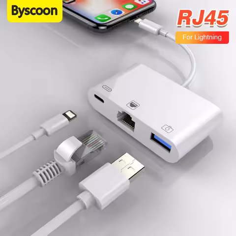 Byscoon Lightning to Network Card Rj45 Lightning 3 in 1 Adapter For iPhone 14 13 12 11 Pro Max to Et