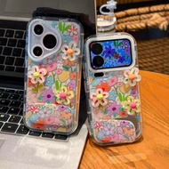 Suitable for 17promax Phone Case Color Dopamine Flower Apple Feather Gauze Case Phone Holder