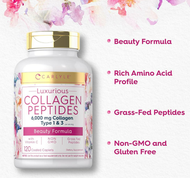 CARLYLE - 高級水解膠原蛋白肽 6000毫克 120粒 I型和III型膠原蛋白+維他命C+鈣 EXP: 2027.11