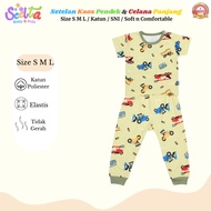 KATUN Scelta Cempaka Mas 3 Set of Short Sleeve T-Shirt & Long Pants for Babies and Children, Cotton 