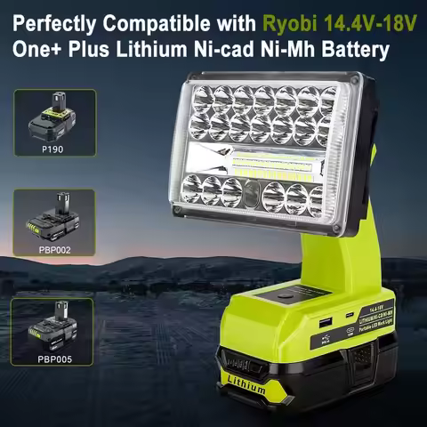 Cordless Led Work Light Compatible with Ryobi 18V Battery Rechargeable Jobsite Light Outdoor Battery