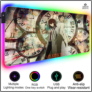 แผ่นรองเมาส์คอมพิวเตอร์แล็ปท็อปวายร้าย Steins Gate RGB แผ่นรองเมาส์ LED คีย์บอร์ดและแผ่นรองเมาส์ตกแต