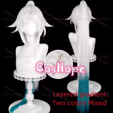 HSR Feixiao Cosplay Wig 105cm Silver White Blue Green Mixed Wig Anime Heat Resistant Synthetic Wigs 
