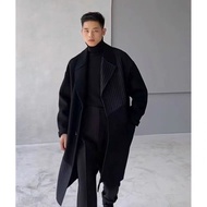 Double-Sided Woolen Coat Men Check Patchwork Coat Long Coat Men Coat Coat