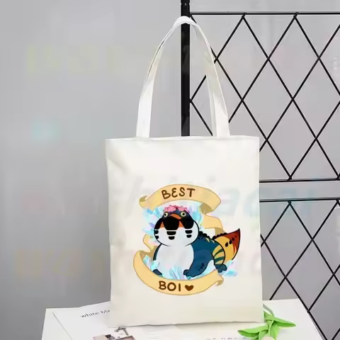 Monster Hunter Cartoon Shopping Bag Shopper Bags Tote Canvas Bag Harajuku Reusable Large Capacity Wo