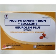 NEUROLEM PLUS (Multivitamins B Complex + Iron + Buclizine) 100 Capsules