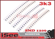 Resistor smd 1206 3k3 3,3K kilo ohm 3300 Ohm Toleransi 1% tolerance
