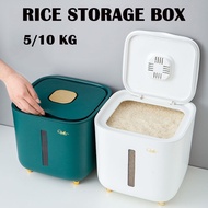 Rice Storage Box Grain Container 5/10 KG Tong Bera Dispenser Bucket Moisture-proof Sealed Insect-pro