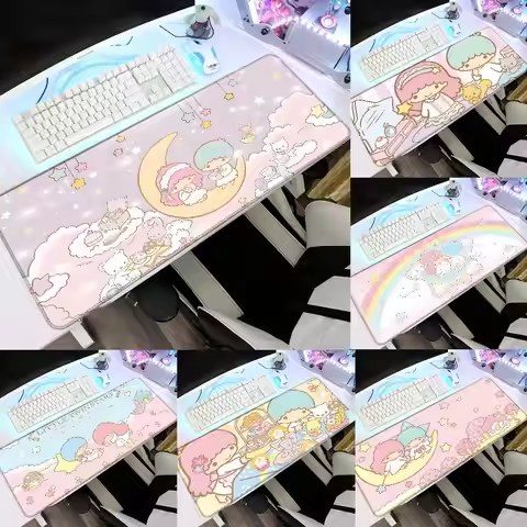 L-Little Twin Stars Mouse Pad Rubber Thicken Overlock Gaming Table Mat Office Computer Keyboard Pad 