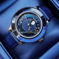 SWAROVSKI Octea Lux Moon 藍色錶盤 藍色皮革錶帶 石英 女士手錶 5516305