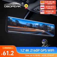 OBDPEAK H6 4K Car Video Recorder 12'' Rearview Mirror Car Dvr IMX415 3840*2160P Dash Cam with GPS Ni