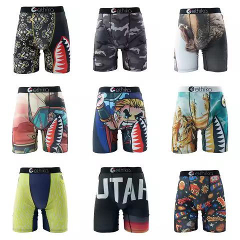 ETHIKA Men Underwear Boxers 1Pcs Breathable Mesh Crotch Man Swimming Underpants Plus Size L-3XL Mens