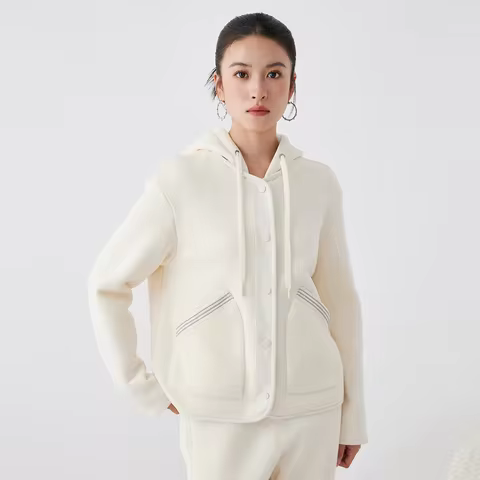 K2707W High Quality Luxury Women's Clothing 66% Long Staple Cotton 25% Australian Wool Hooded Sweats