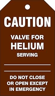 Accuform TDM605CTM PF-Cardstock Medical Gas Tag, Legend"Caution Valve for Helium Serving DO NOT Close", 5.75" Length x 3.25" Width x 0.010" Thickness, White on Brown (Pack of 5)