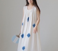 【手工藍染】超寬鬆/領口褶皺連衣裙