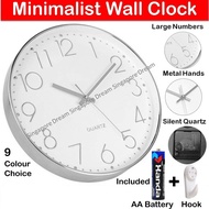 Wall Clock - Silent Quartz Battery Operated Wall Clock for Living Room Home Office with Plastic Frame and Glass Cover 30cm with Hook &amp; Battery (Home Decor 3d Modern Large Diy 12 Watch Digital Alarm Office Mirror Art Silent Led Sticker Big Quartz)