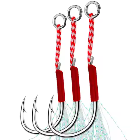 Fishing Hooks 11#-20# Assist Hooks Single Jig Fishhook With Thread Feather Luminous Barbed Hook Sea 