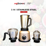 3 In 1 MS SONIC MSS-SOBL015 Blender Stainless Steel Chopper Grinder Food Processor Ice Crusher Mince