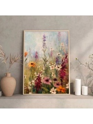 1入色彩繽紛的野花草地花卉海報農舍植物花卉帆布油畫打印壁畫，適用於家居客廳臥室辦公室裝飾
