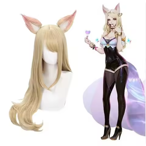 ♥AA K/DA kda Ahri Nine-Tailed Fox Cosplay Hair + Ear + Wig Cap New 2026